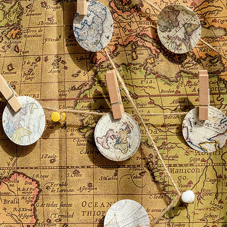 Vintage World Map Mini Box Stickers | 46 Peel Off Sticker | Scrapbooking Journalling - SweetpeaStore
