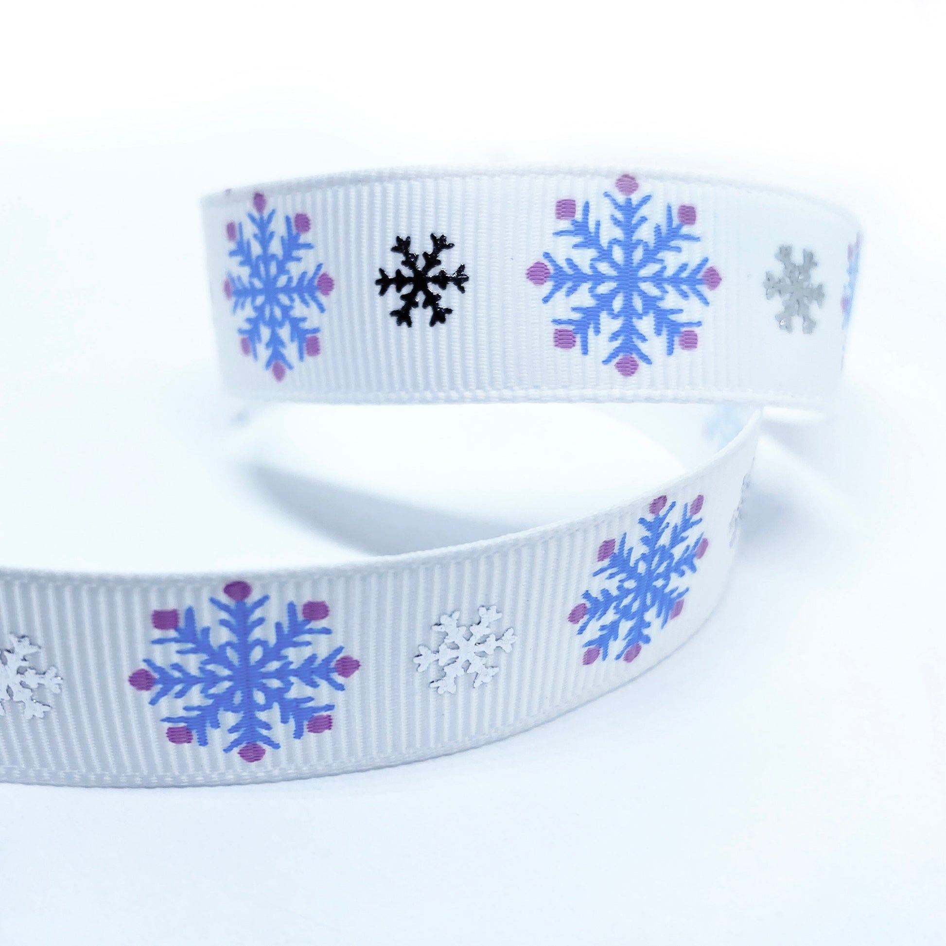 Snowflake Grosgrain Ribbon Blue or White Silver Metallic 16mm or 22m | Wrapping - SweetpeaStore