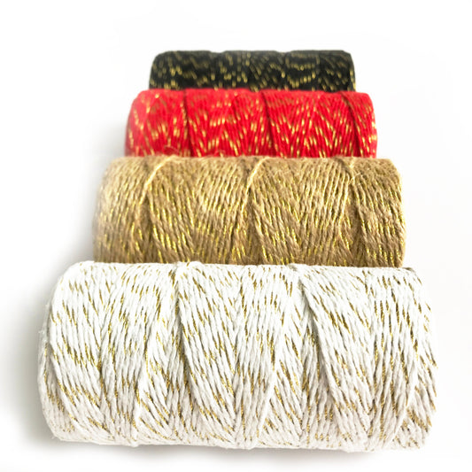 Metallic Lurex Bakers Twine 100m Roll | Wrapping Craft Rustic String | Gold Silver White Natural Red Green Metallic - SweetpeaStore