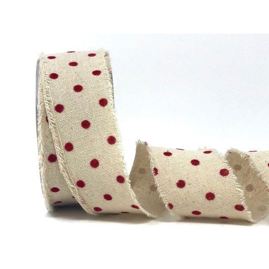 Red Velvet Polka Dot Spot Linen Ribbon | 38mm | 1m or Full 10m Roll | Wrapping Craft - SweetpeaStore