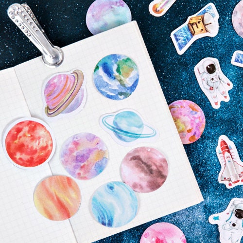 Space & Planet Mini Box Stickers | 46 Peel Off Sticker Scrapbooking Journalling - SweetpeaStore