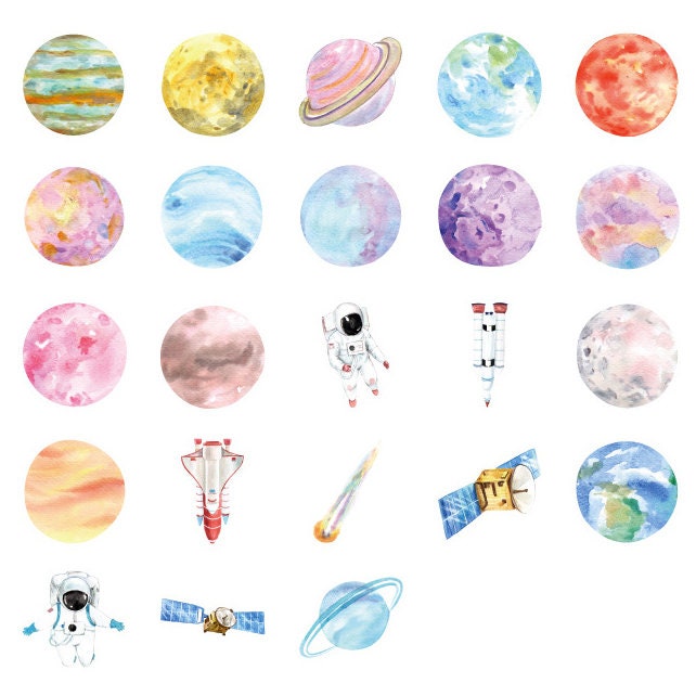 Space & Planet Mini Box Stickers | 46 Peel Off Sticker Scrapbooking Journalling - SweetpeaStore