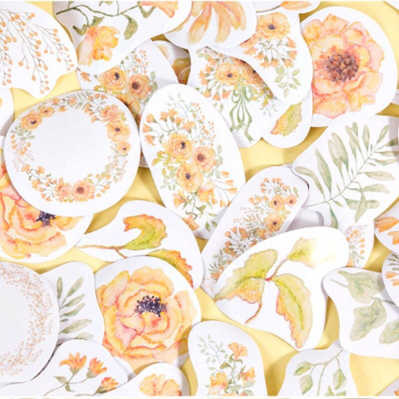 Orange Spring Flower Mini Box Stickers | Set of 46  Pretty Floral Vintage Peel Off Sticker | Journalling Scrapbook - SweetpeaStore