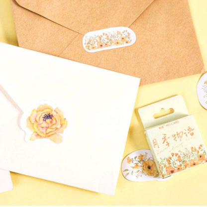 Orange Spring Flower Mini Box Stickers | Set of 46  Pretty Floral Vintage Peel Off Sticker | Journalling Scrapbook - SweetpeaStore