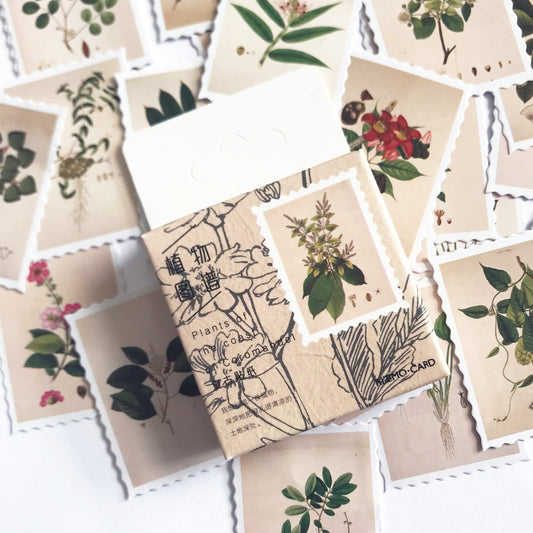 Plant & Flower Stamp Mini Box Stickers | 45 Botanical Vintage Peel Off Sticker | Scrapbooking Journalling - SweetpeaStore
