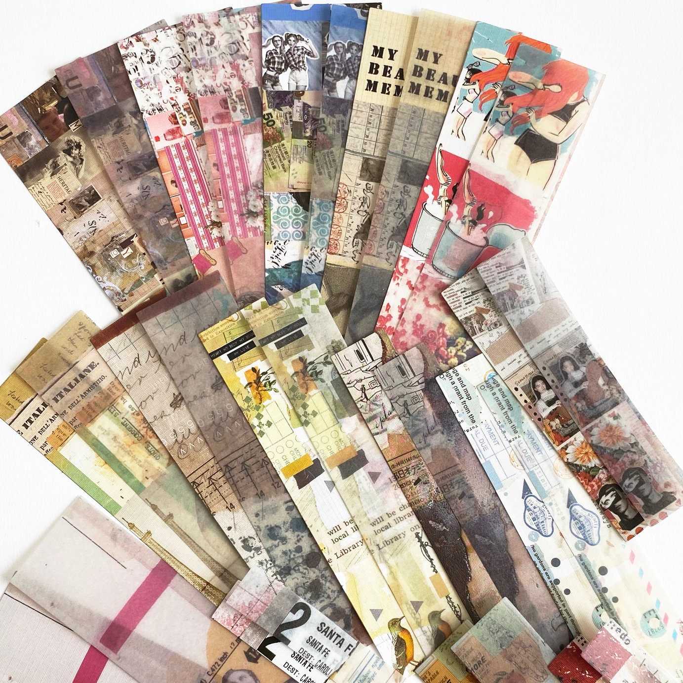 Vintage Map Stickers | Tickets Travel Ephemera Scrapbook Junk Journal | 30 Strip Collage Stickers - SweetpeaStore