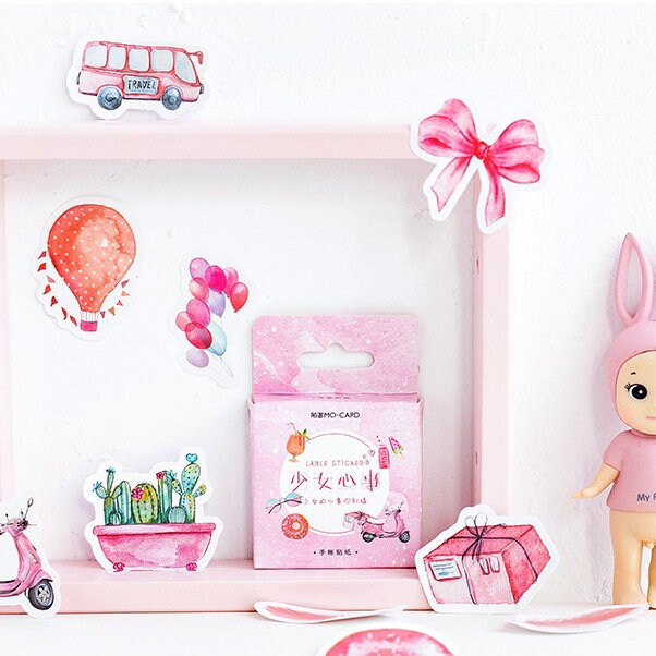 Pink Watercolour Mini Box Stickers | 46 Pretty Peel Off Sticker | Scrapbooking Journal Stationery Cards - SweetpeaStore