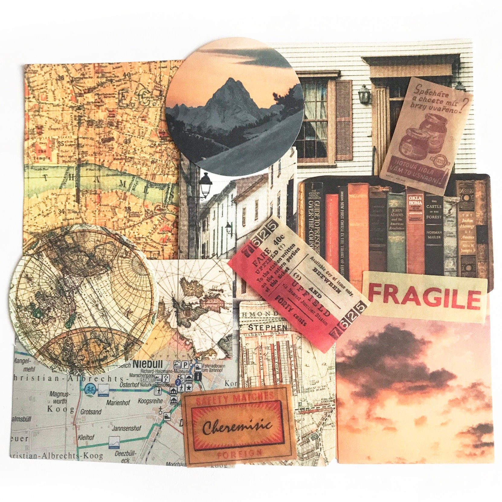 Travel Journal Set | 90 Stickers & Papers | Vintage Map String Twine Advertisements Tickets Ephemera | Journalling Scrapbook Album - SweetpeaStore