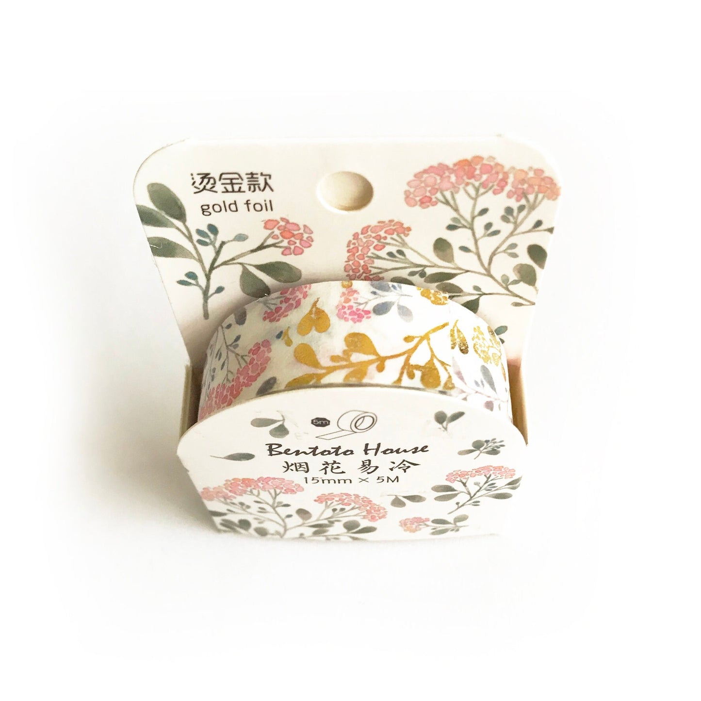 Pink Flower Washi Tape Foiled Metallic Gold | 15mm x 5m | Paper Stationery Craft Journalling Scrapbooking - SweetpeaStore