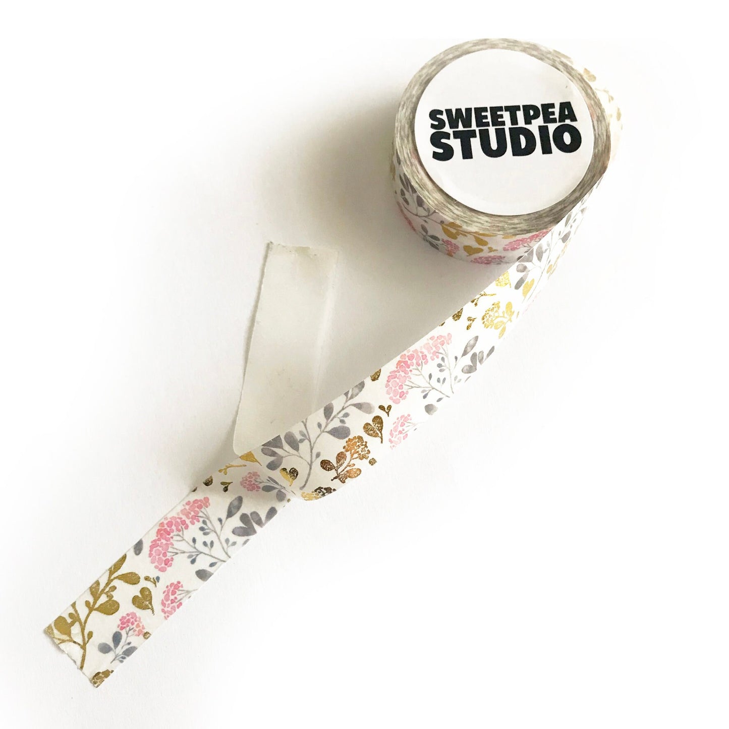 Pink Flower Washi Tape Foiled Metallic Gold | 15mm x 5m | Paper Stationery Craft Journalling Scrapbooking - SweetpeaStore