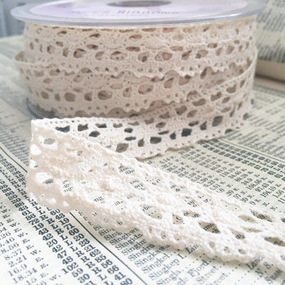 20mm 2cm Pretty Cream Lace Cotton Crochet Ribbon Trim | 1m - 20m Full Roll | Wedding Craft Sewing - SweetpeaStore