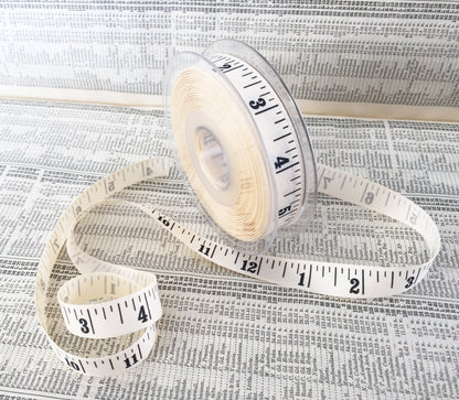Tape Measure Ribbon Inch Printed Cream 15mm Sewing Craft Wrapping Black & Cream - SweetpeaStore