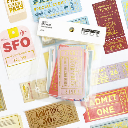 Cute Ticket Stickers | Gold Foil Paper Peel Off | Journal Scrapbook Vintage 24 pcs - SweetpeaStore