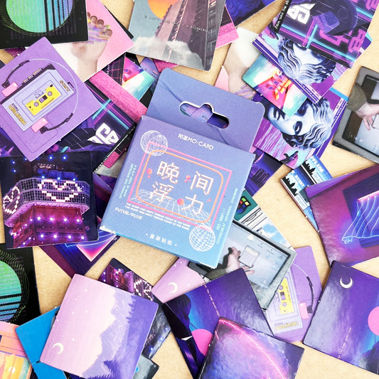 46 Futurist Purple Paper Stickers | Pink Journalling Scrapbook Peel Off Mini Box Sticker - SweetpeaStore
