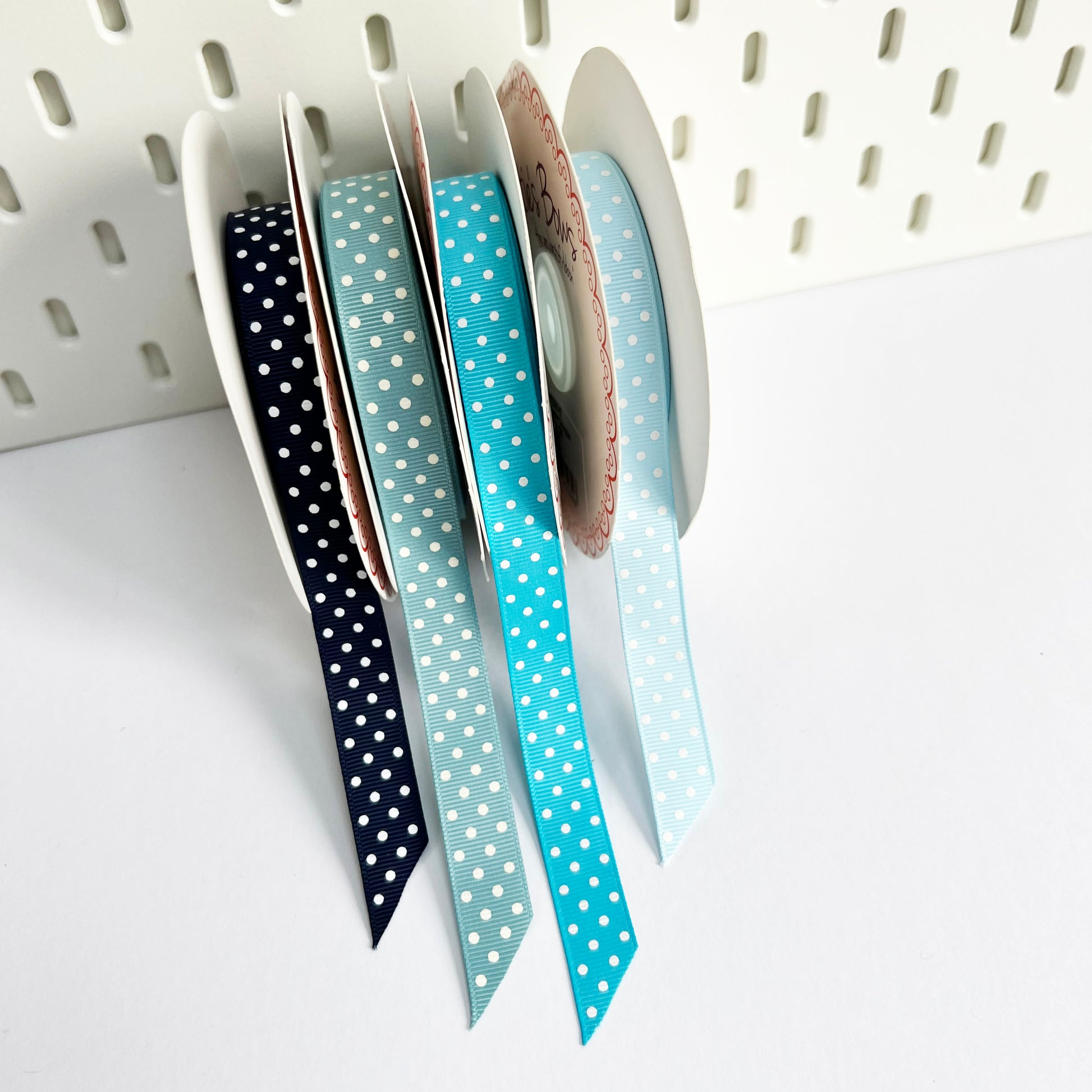 Blue Spot Ribbon | Grosgrain 16mm 5/8 Inch | Wrapping Craft | Metre or Full Roll - SweetpeaStore