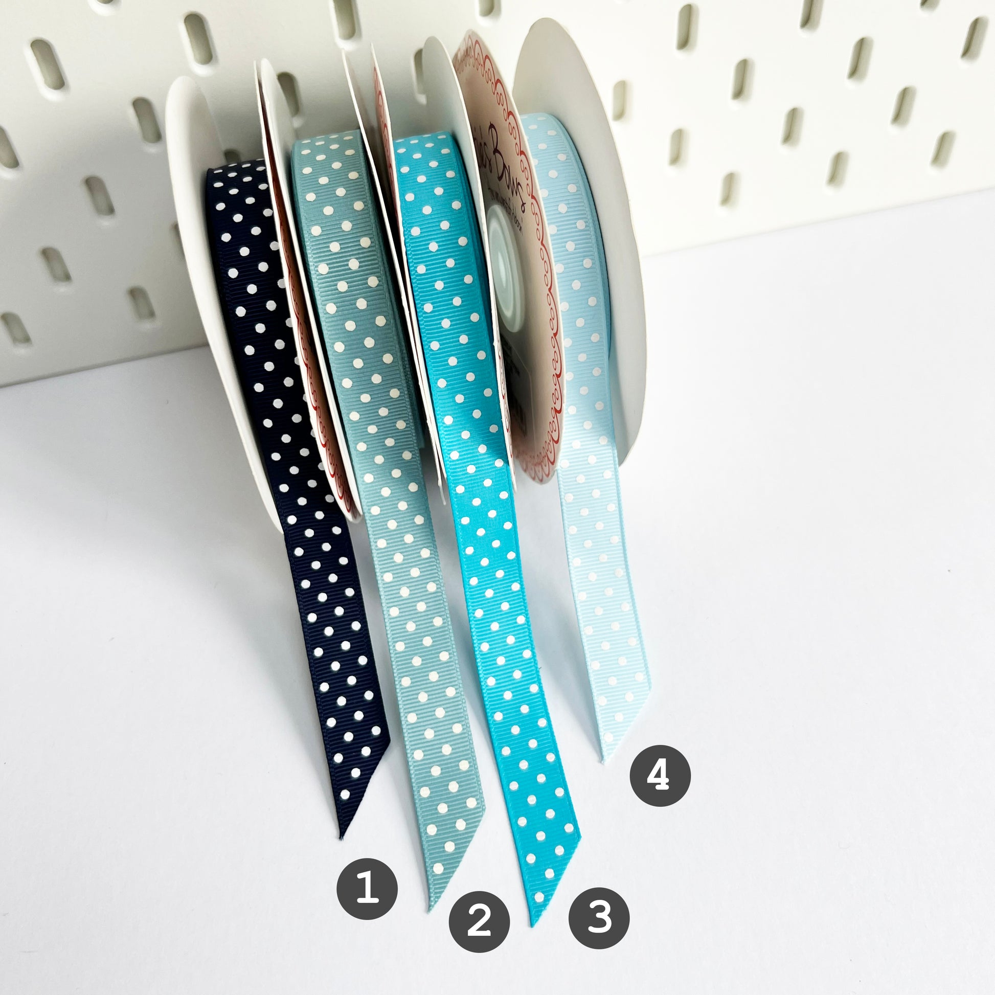 Blue Spot Ribbon | Grosgrain 16mm 5/8 Inch | Wrapping Craft | Metre or Full Roll - SweetpeaStore