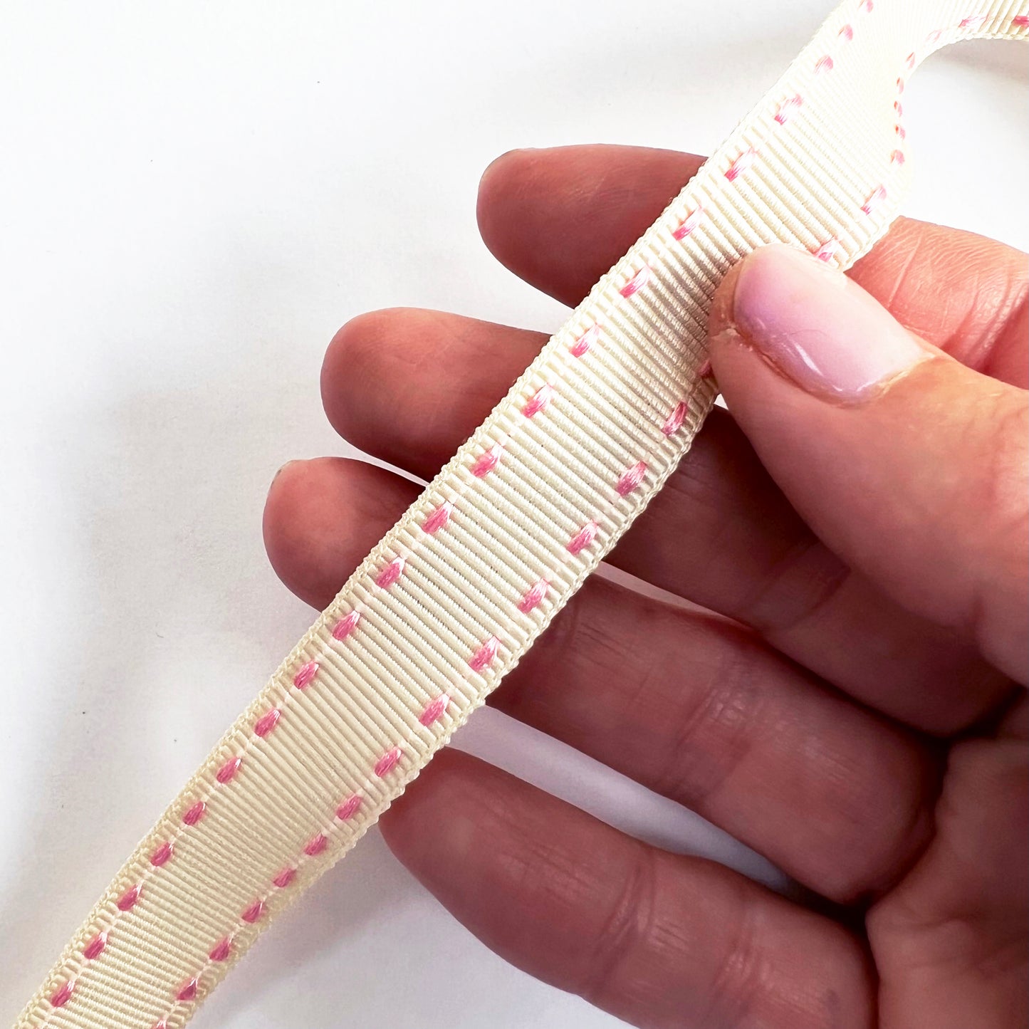 Pink White & Cream Ribbon | Grosgrain Heart Spot Stripe | Baby Shower Wrapping Craft | 16mm 10mm - SweetpeaStore