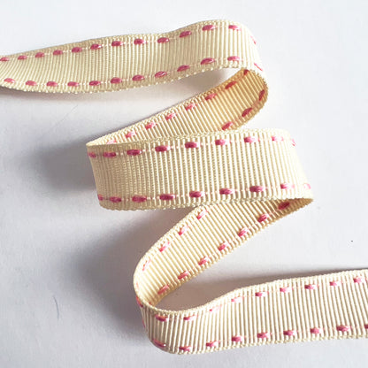 Pink White & Cream Ribbon | Grosgrain Heart Spot Stripe | Baby Shower Wrapping Craft | 16mm 10mm - SweetpeaStore