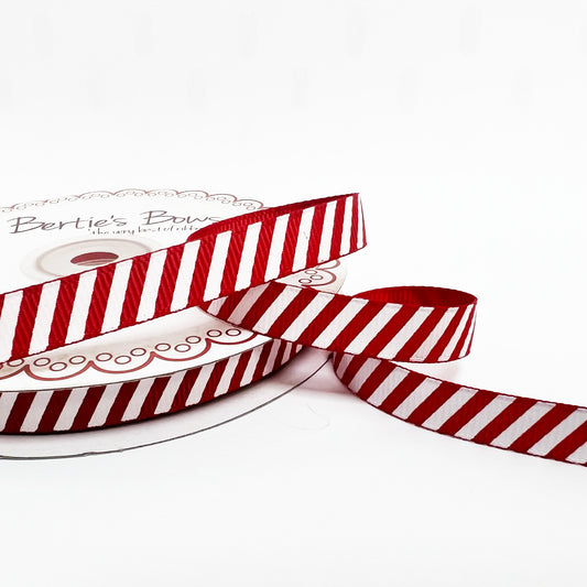 9mm Ribbon Red & White Stripe Candy Cane Grosgrain Ribbon | Per Metre or 25m ROLL | Wrapping Craft Decorations - SweetpeaStore