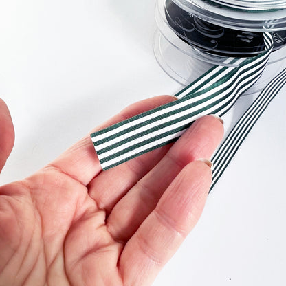 Green & White Stripe Ribbon 3 Widths 9mm 16mm 25mm | Choose Length or Full Roll - SweetpeaStore