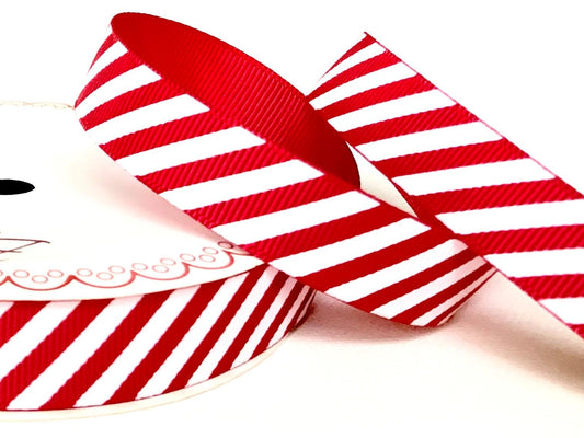 22mm Red & White Stripe Candy Cane Grosgrain Ribbon | Wrapping Craft Cards Decorations | Metre or 25m ROLL - SweetpeaStore