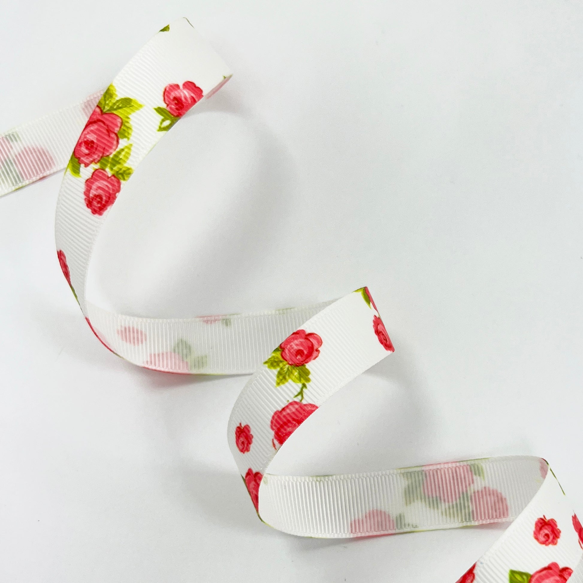 Rose Flower or Cupcake Ribbon | Grosgrain White Cream Pink | 9mm 16mm | Metre or Full Roll - SweetpeaStore