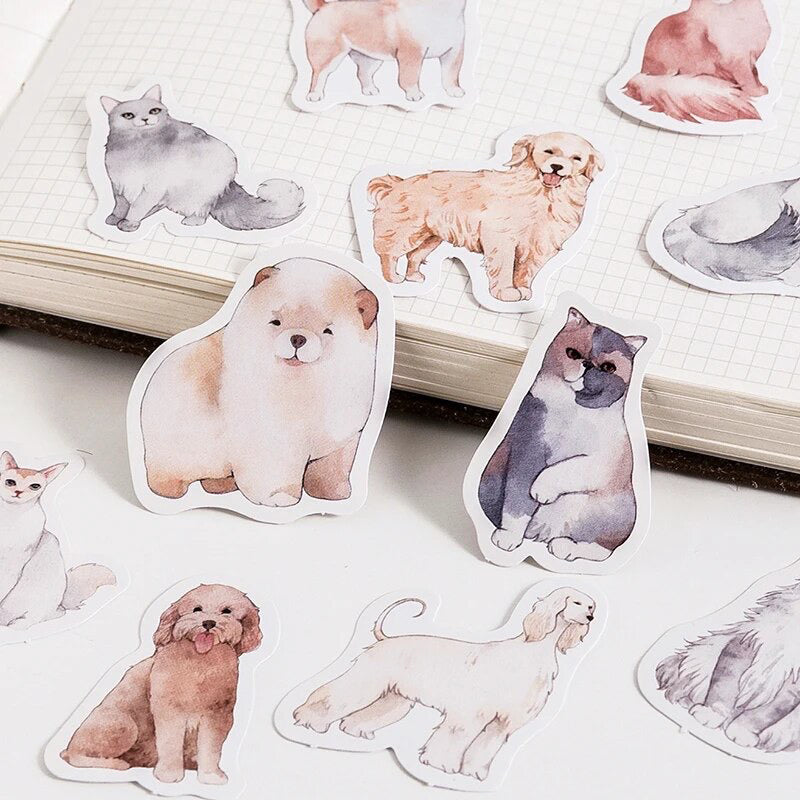 Cute Cat & Dog Pet Stickers | 45 Mini Box Scrapbooking Sticker | Journalling Stationery Albums - SweetpeaStore