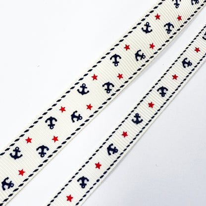Anchor & Star Grosgrain Ribbon | 9mm or 16mm Cream | Nautical Seaside Theme Wrap Sewing Craft - SweetpeaStore