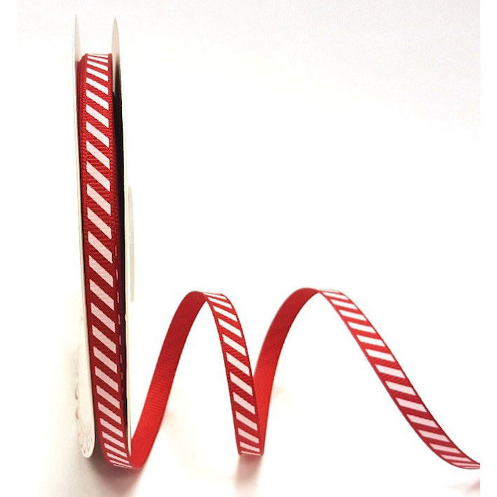6mm Candy Stripe Red & White Grosgrain Ribbon - SweetpeaStore