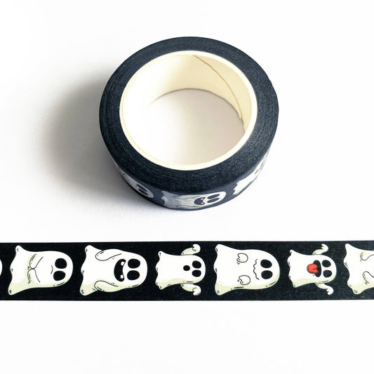 Black & White Ghost Halloween Washi Tape - 15mm x 10m Roll - SweetpeaStore