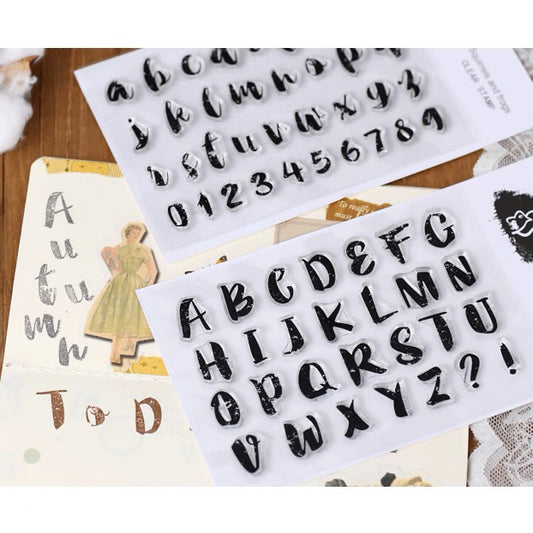 Distressed Brush Script Alphabet & Number Lettering Alphabet Clear Cling Stamps - SweetpeaStore