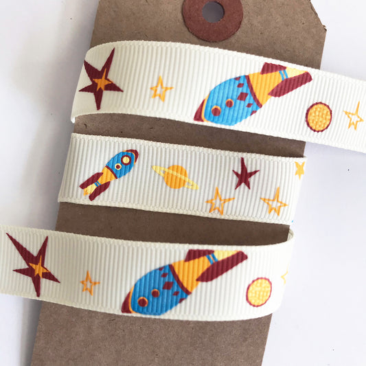16mm Space Rocket Kids Ribbon - Cream - SweetpeaStore