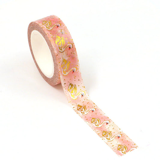 Gold Foil Pink Swan Paper Washi Tape - 15mm x 10m - SweetpeaStore