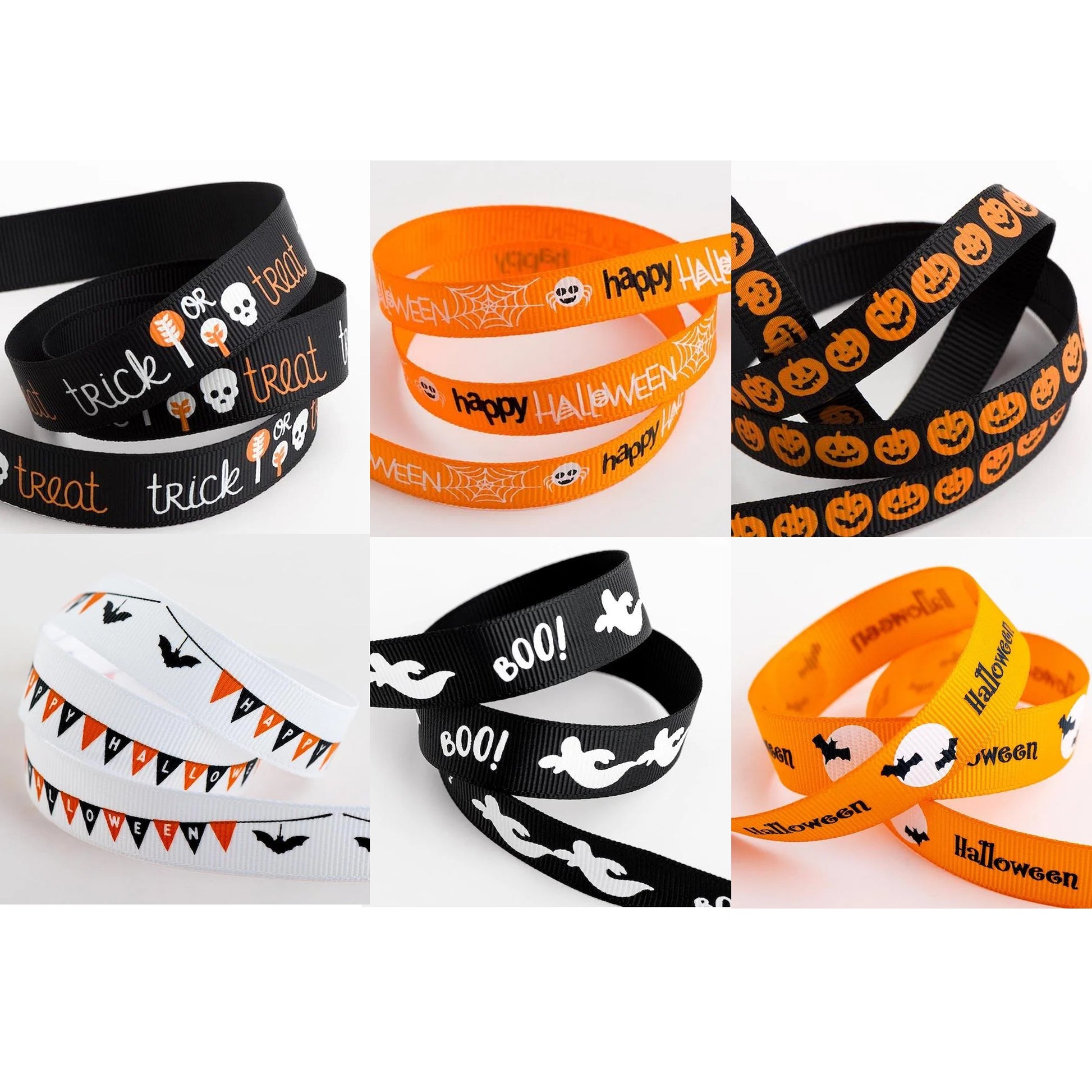 9mm x 5m Halloween Pumpkin Black Grosgrain Ribbon  - SweetpeaStore