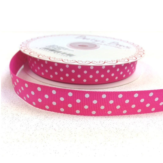 16mm Hot Pink & White Polka Dot Spot Grosgrain Ribbon - SweetpeaStore