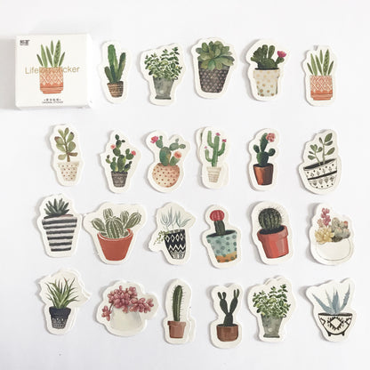 Set of 45 House Plant Cactus Cacti Succulents Journalling Scrapbook Mini Box Stickers - SweetpeaStore