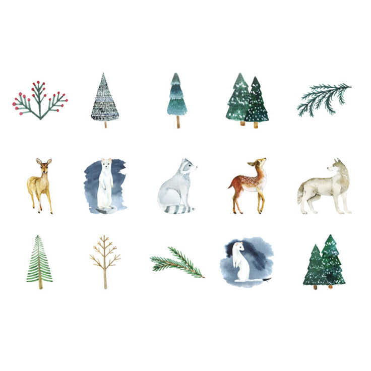 Set of 45 Mist Forest Winter Animals & Trees Mini Box Scrapbooking Stickers - SweetpeaStore