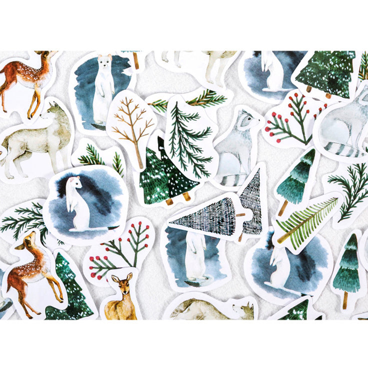 Set of 45 Mist Forest Winter Animals & Trees Mini Box Scrapbooking Stickers - SweetpeaStore