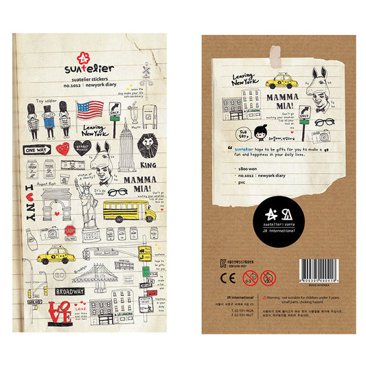 New York Sticker Sheet - Travel Journal Diary Scrapbook Plastic Stickers Set - SweetpeaStore