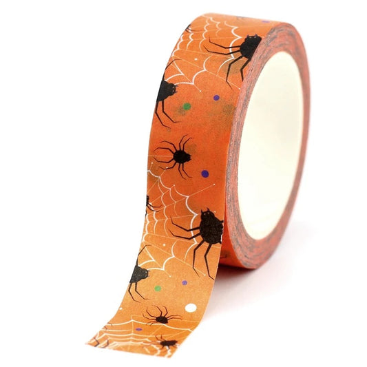 Orange Halloween Spider & Web Washi Tape - 15mm x 10m Roll - SweetpeaStore
