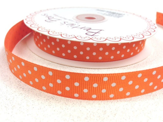 16mm Bright Orange & White Polka Dot Spot Grosgrain Ribbon - SweetpeaStore