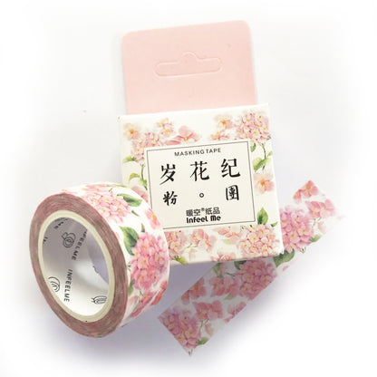 Pretty Hydrangea Pink Floral Washi Tape - 1.5cm x 7m - SweetpeaStore
