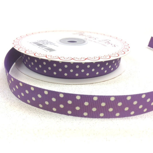 16mm Purple & White Polka Dot Spot Grosgrain Ribbon - SweetpeaStore