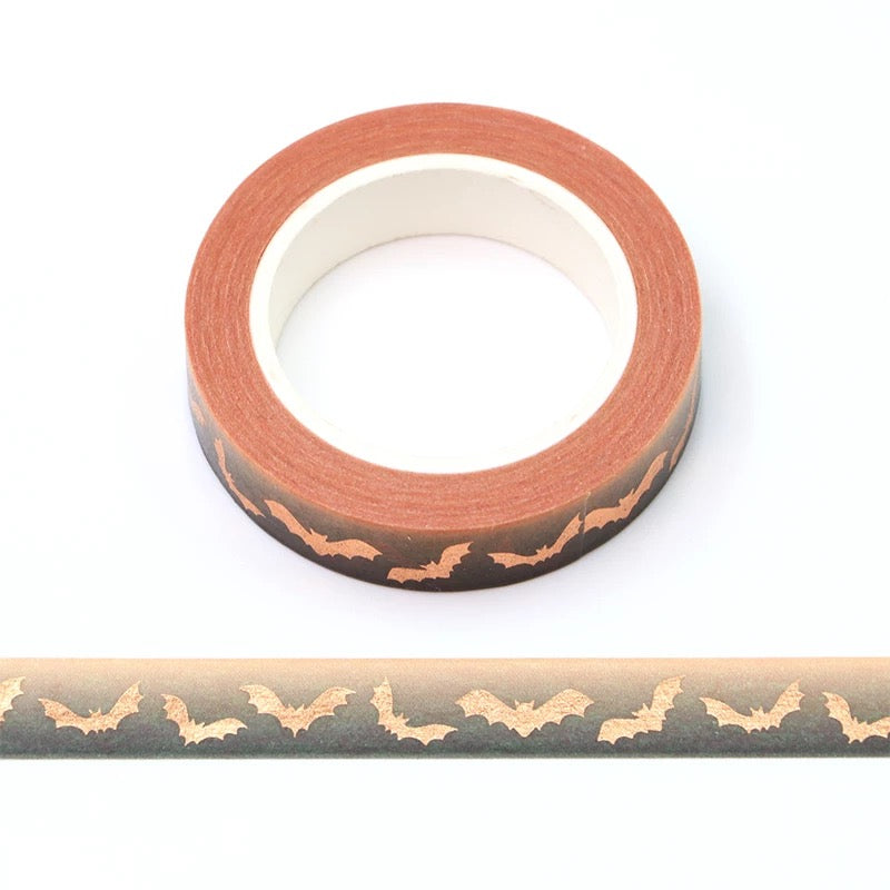 Rose Gold Foil Detail Bat Halloween Washi Tape - 10mm x 10m Roll - SweetpeaStore