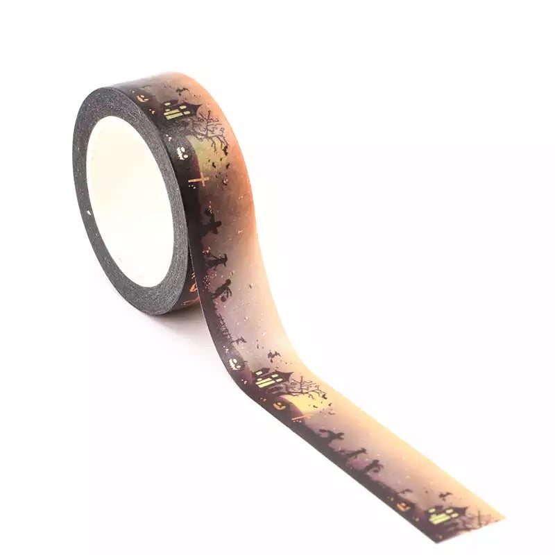Rose Gold Foil Detail Haunted House Halloween Washi Tape - 15mm x 10m Roll - SweetpeaStore