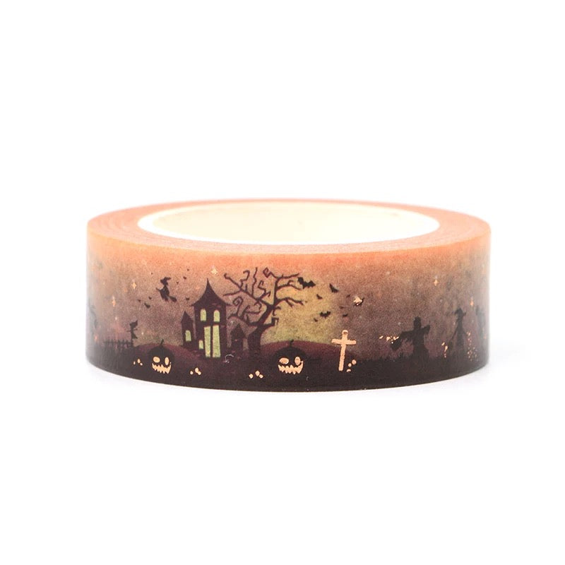 Rose Gold Foil Detail Haunted House Halloween Washi Tape - 15mm x 10m Roll - SweetpeaStore