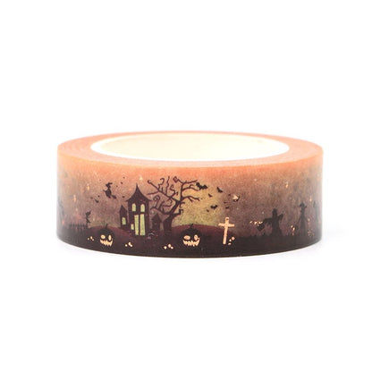 Rose Gold Foil Detail Haunted House Halloween Washi Tape - 15mm x 10m Roll - SweetpeaStore