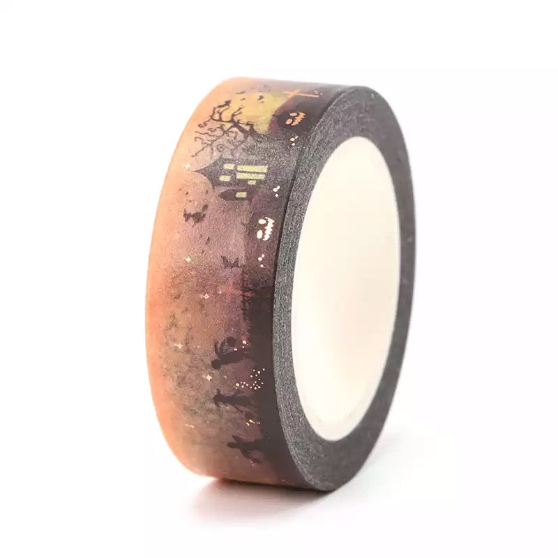Rose Gold Foil Detail Haunted House Halloween Washi Tape - 15mm x 10m Roll - SweetpeaStore