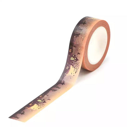 Rose Gold Foil Detail Haunted House Halloween Washi Tape - 15mm x 10m Roll - SweetpeaStore