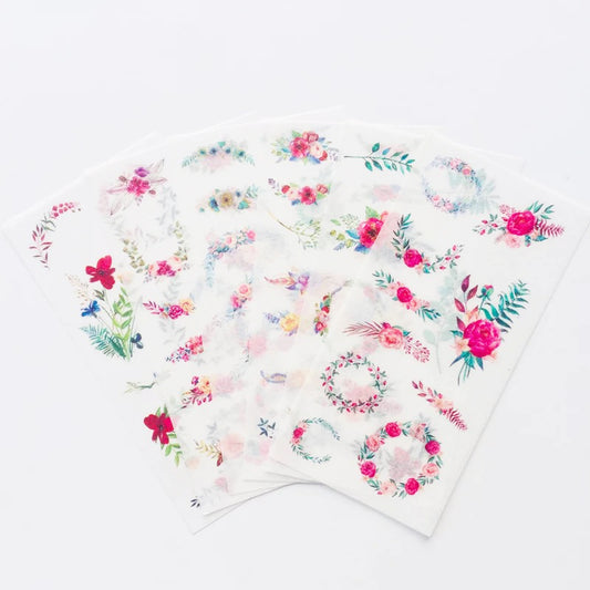 6 Sheets Pretty Summer Flower Floral Rose Garland Wreath Paper Peel-Off Stickers - SweetpeaStore